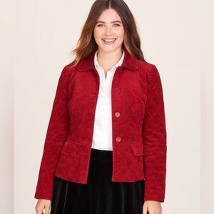 Talbots Red Velvet Quilted Jacket Sz 14 Classic Preppy Holiday Blazer w/ Pockets